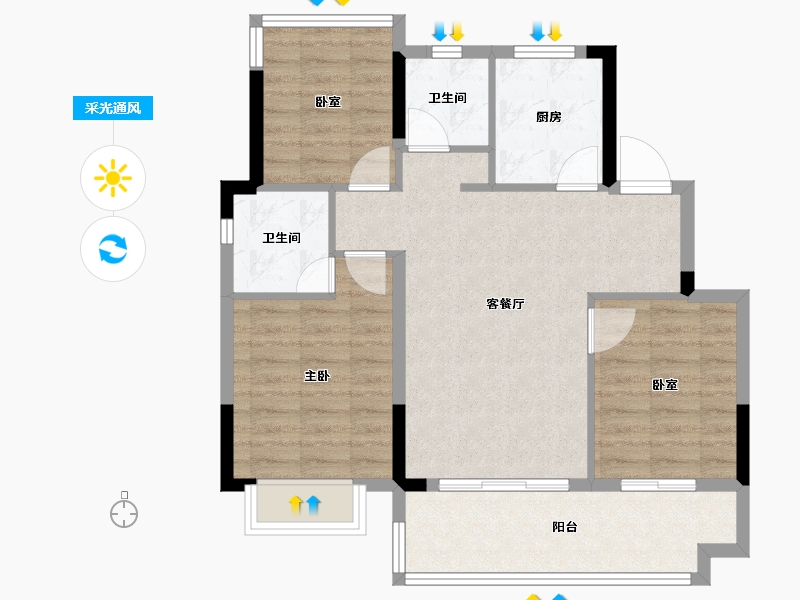 安徽省-合肥市-中梁世茂十里晴川-76.80-户型库-采光通风