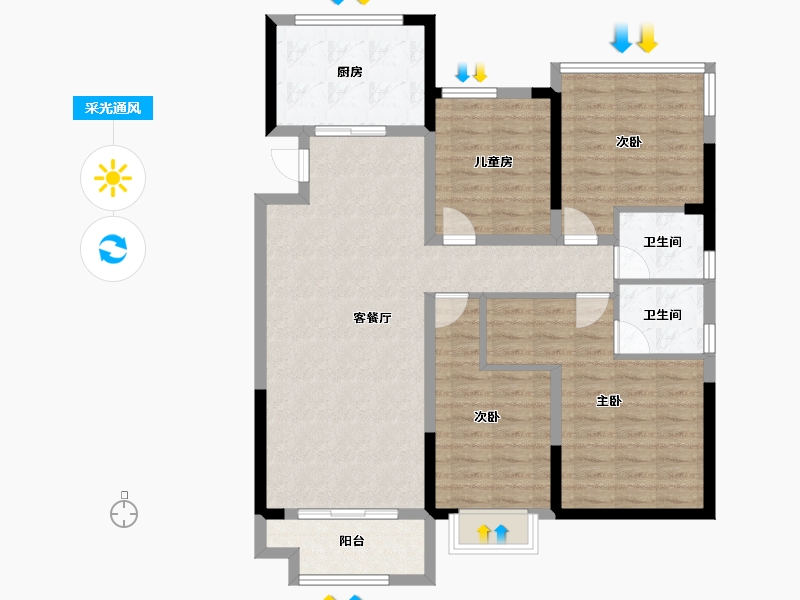 安徽省-合肥市-高速中央公园-106.95-户型库-采光通风