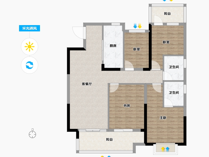 安徽省-合肥市-高速时代御府-108.80-户型库-采光通风