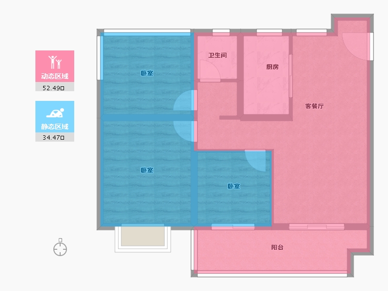 安徽省-合肥市-中梁华地辰阳府-77.64-户型库-动静分区