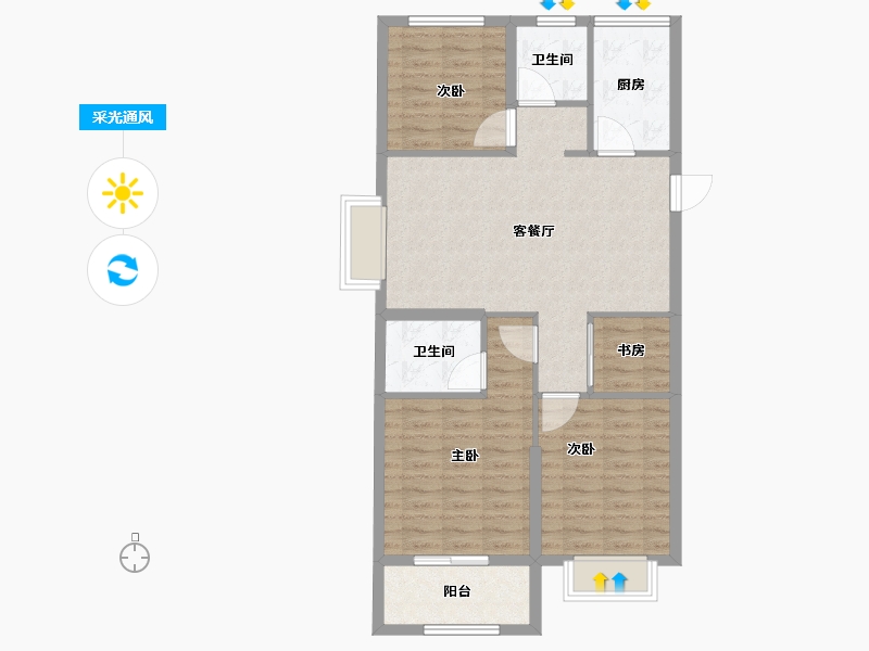 浙江省-绍兴市-水韵蓝湾-86.33-户型库-采光通风