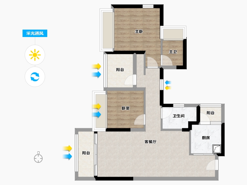 广东省-佛山市-龙光玖里江湾-74.82-户型库-采光通风