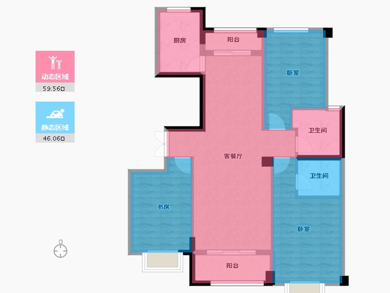 甘肃省-兰州市-兰州大名城-94.59-户型库-动静分区