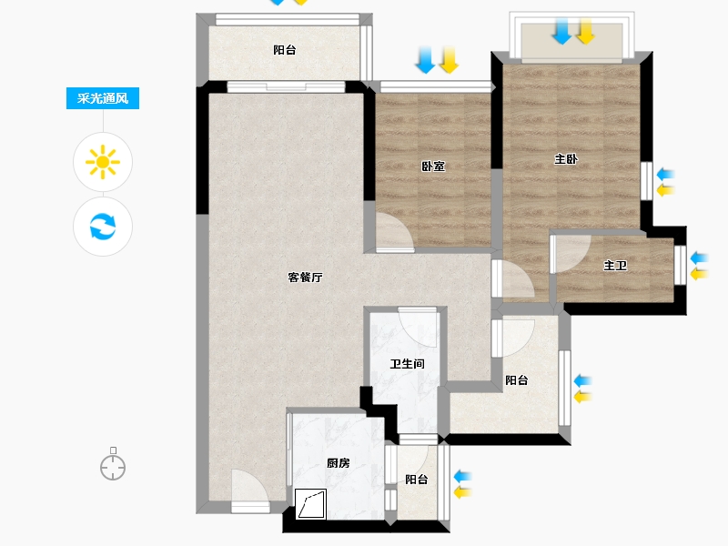 广东省-佛山市-龙光玖里江湾-68.60-户型库-采光通风