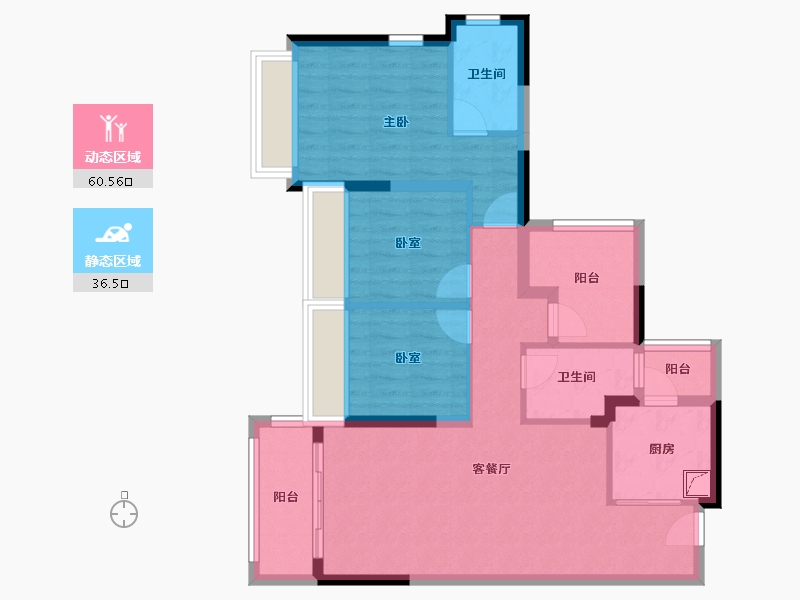 广东省-佛山市-龙光玖里江湾-85.84-户型库-动静分区