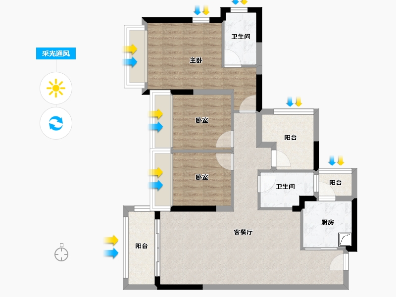 广东省-佛山市-龙光玖里江湾-85.84-户型库-采光通风