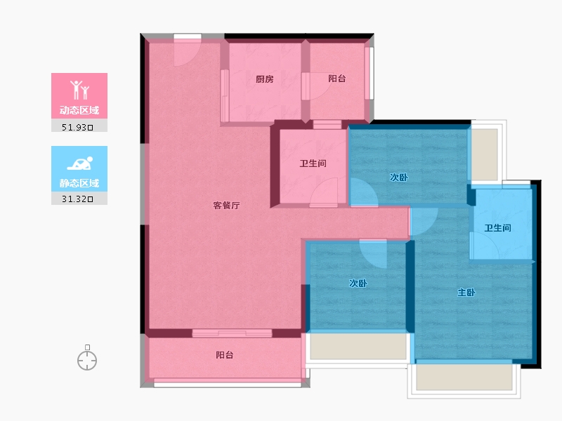 广东省-广州市-星河东悦湾-73.60-户型库-动静分区