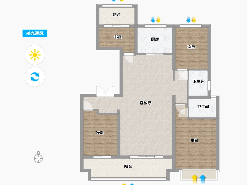 河南省-洛阳市-瑞江·花醍香域-111.46-户型库-采光通风