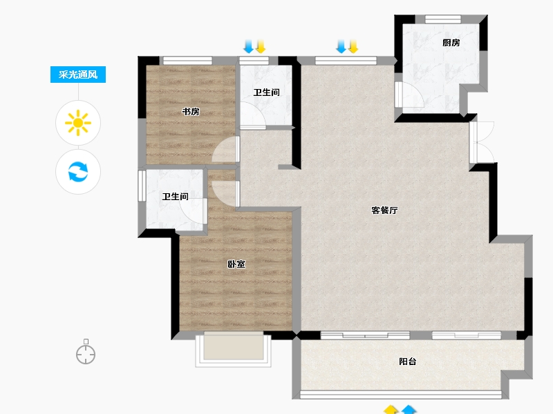 安徽省-合肥市-绿地柏仕公馆-92.57-户型库-采光通风