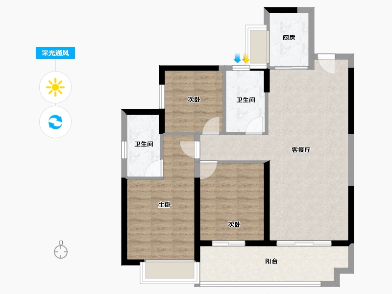 广东省-广州市-星河东悦湾-88.01-户型库-采光通风