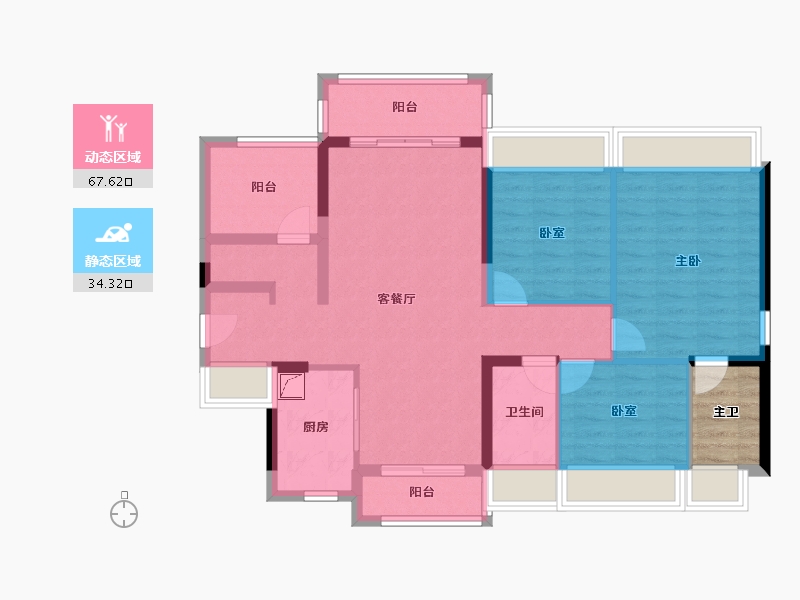 广东省-佛山市-龙光玖里江湾-94.71-户型库-动静分区