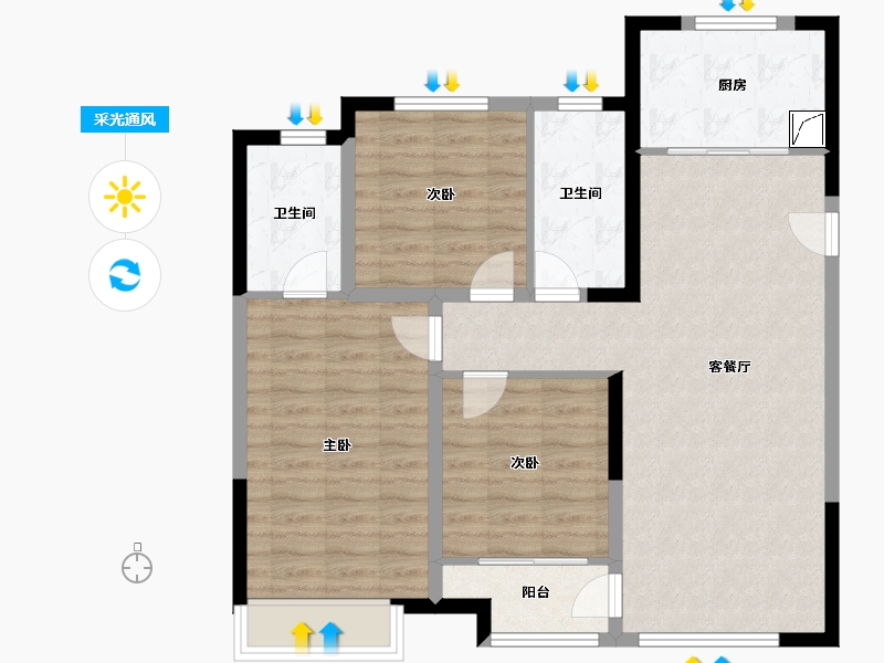 山东省-青岛市-中欧国际城(金茂悦东区)-90.00-户型库-采光通风