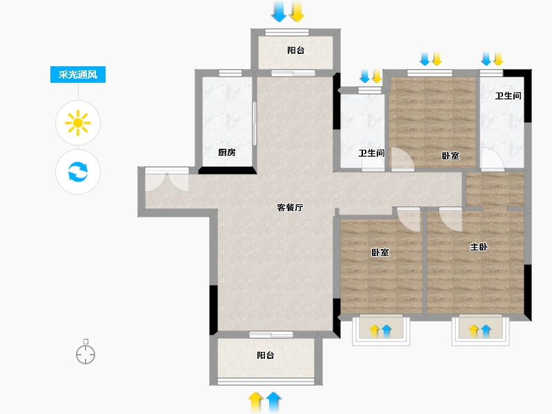 湖北省-宜昌市-融创学府壹号-102.36-户型库-采光通风