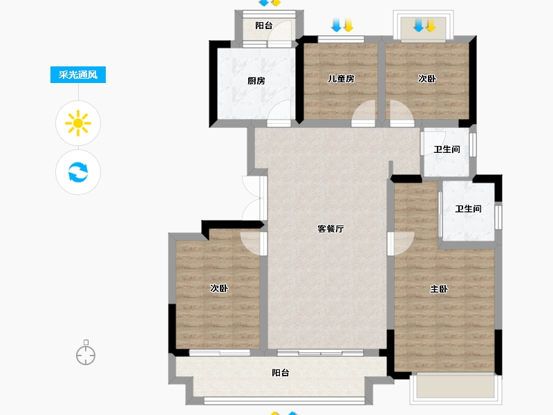 重庆-重庆市-江津吾悦华府-102.00-户型库-采光通风