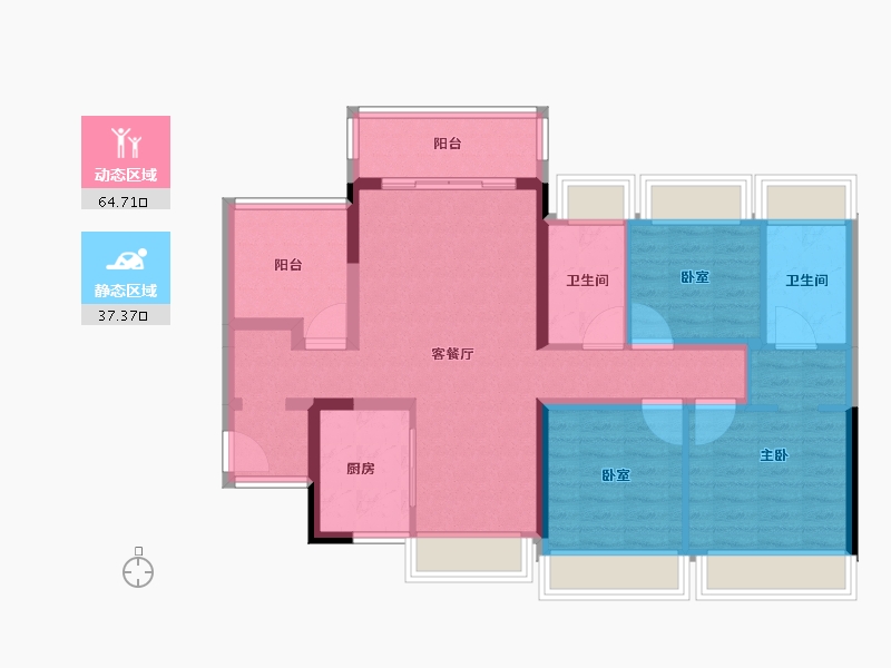 广东省-佛山市-华远·海蓝城-90.41-户型库-动静分区