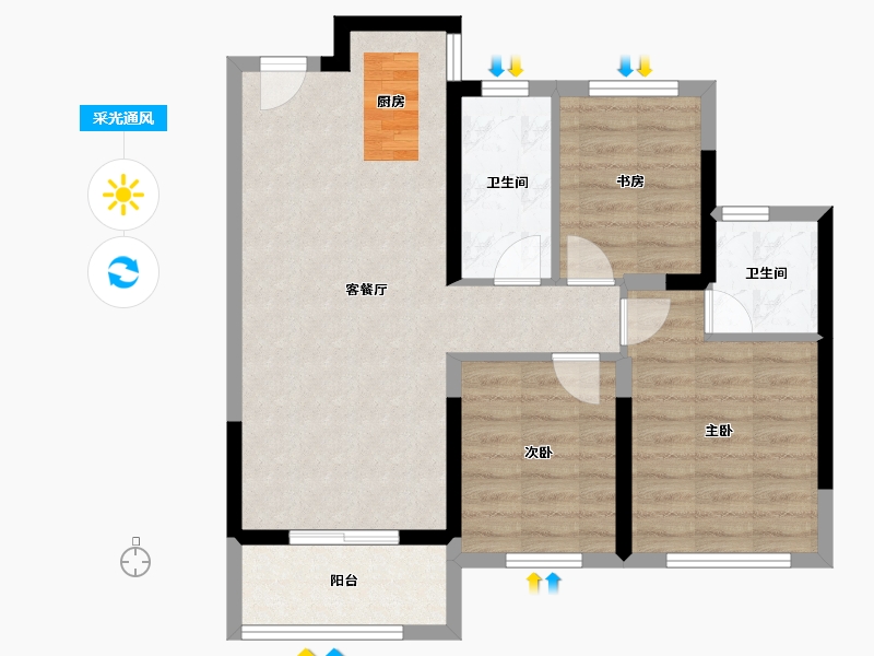 浙江省-杭州市-明煦源赋里-71.00-户型库-采光通风