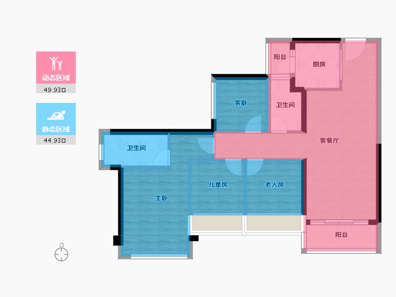 广东省-佛山市-龙光玖龙臺-84.46-户型库-动静分区