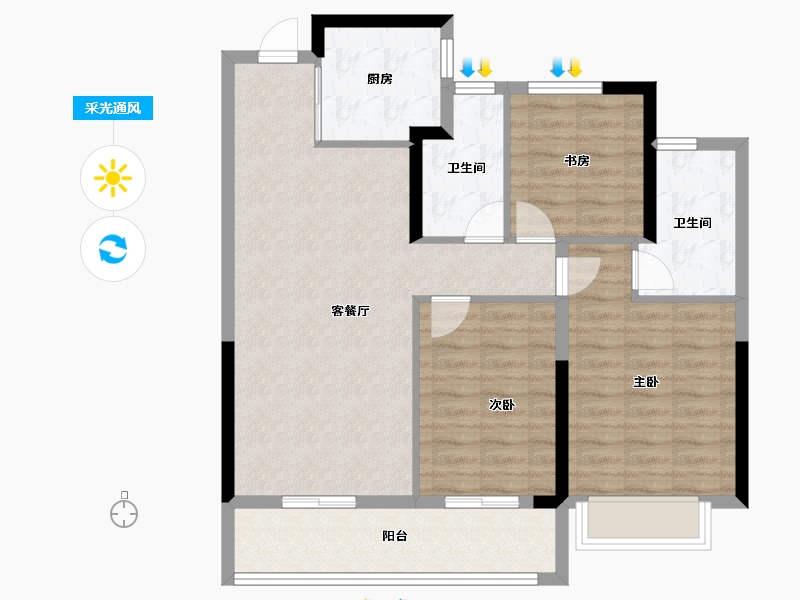 浙江省-宁波市-荣安·新月河滨-88.01-户型库-采光通风