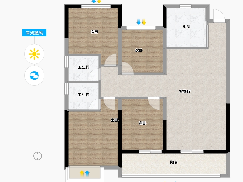 浙江省-宁波市-荣安·新月河滨-100.20-户型库-采光通风