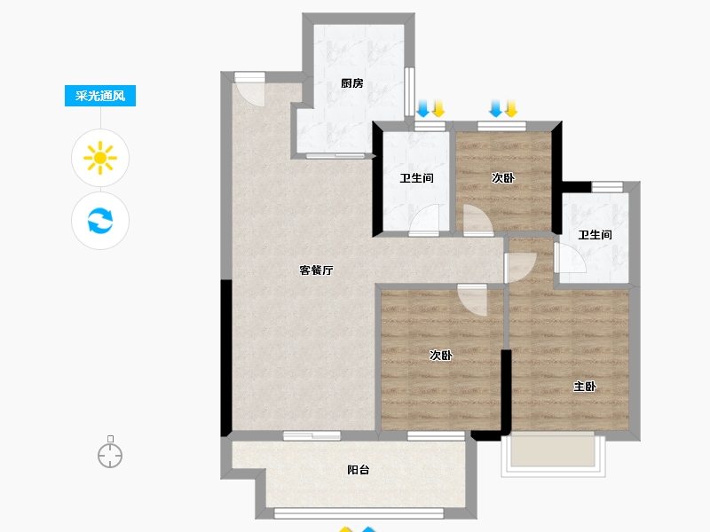 浙江省-宁波市-海伦堡·沁栖雅苑-76.00-户型库-采光通风