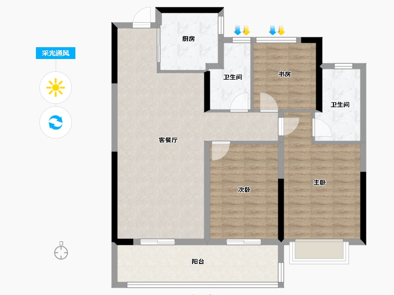 浙江省-宁波市-荣安·新月河滨-100.00-户型库-采光通风