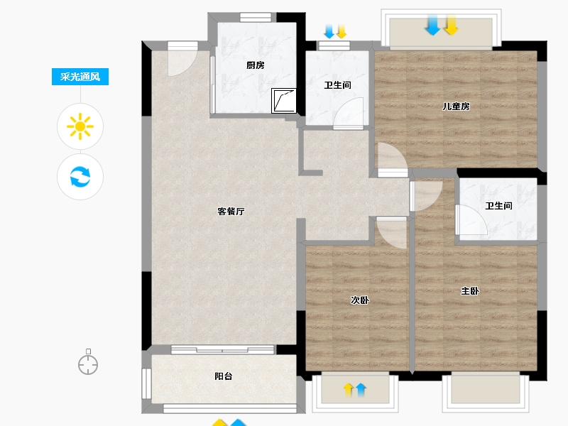 江苏省-苏州市-兰亭都荟-93.80-户型库-采光通风