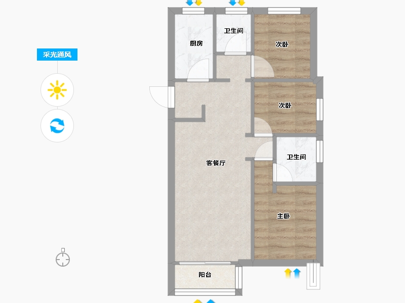 山西省-太原市-龙湖天钜-76.68-户型库-采光通风