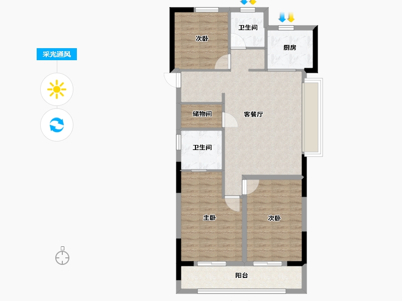 浙江省-宁波市-兰香园-88.00-户型库-采光通风