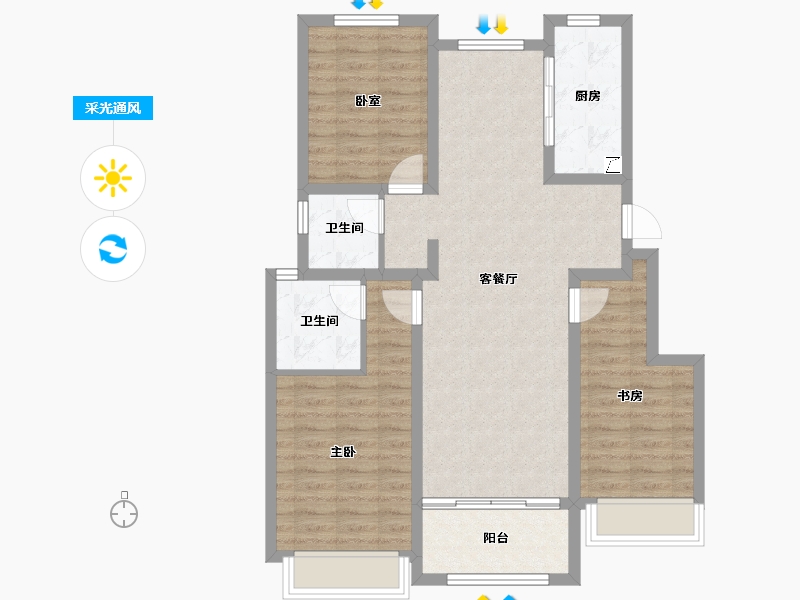 天津-天津市-泽信·渤龙云筑-88.96-户型库-采光通风