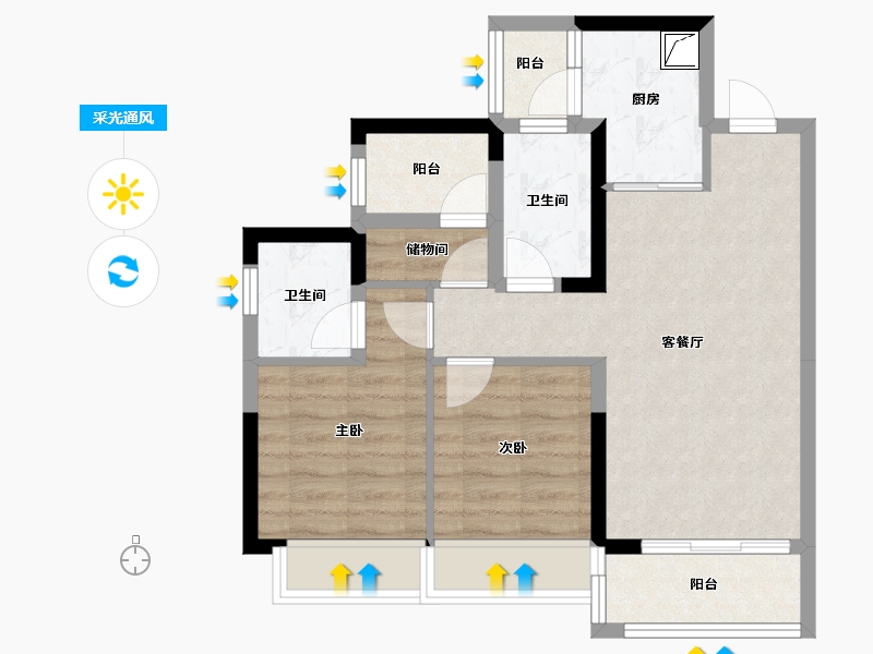 广东省-佛山市-禹洲朗悦-63.78-户型库-采光通风