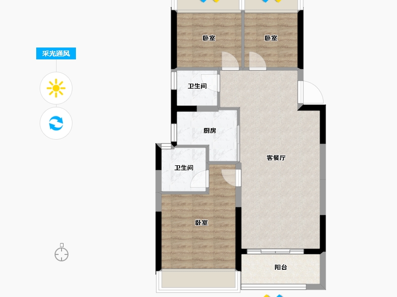 浙江省-杭州市-绿城桂冠东方-73.38-户型库-采光通风