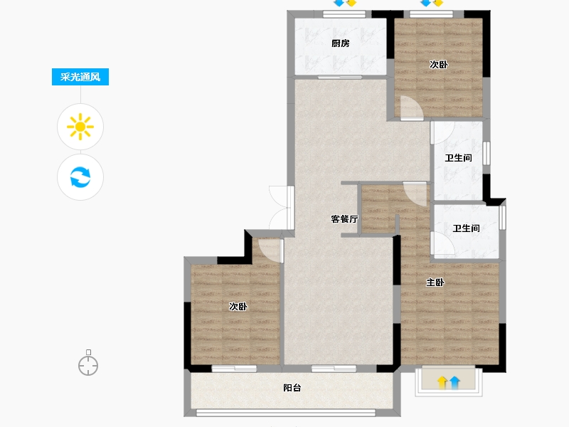 浙江省-宁波市-兰香园-102.40-户型库-采光通风