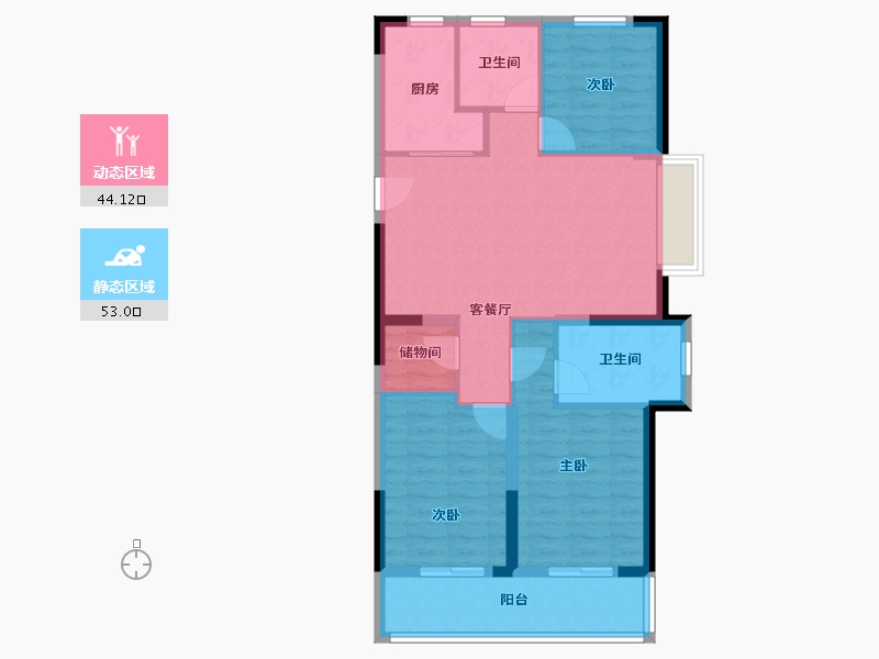 浙江省-宁波市-三里风荷-87.19-户型库-动静分区