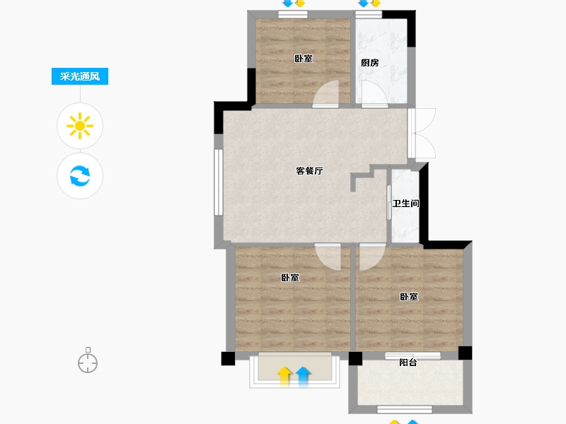 浙江省-宁波市-紫贵苑-60.05-户型库-采光通风