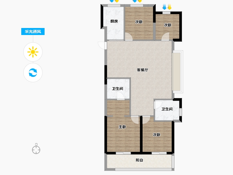 浙江省-宁波市-荣安·新月河滨-100.00-户型库-采光通风