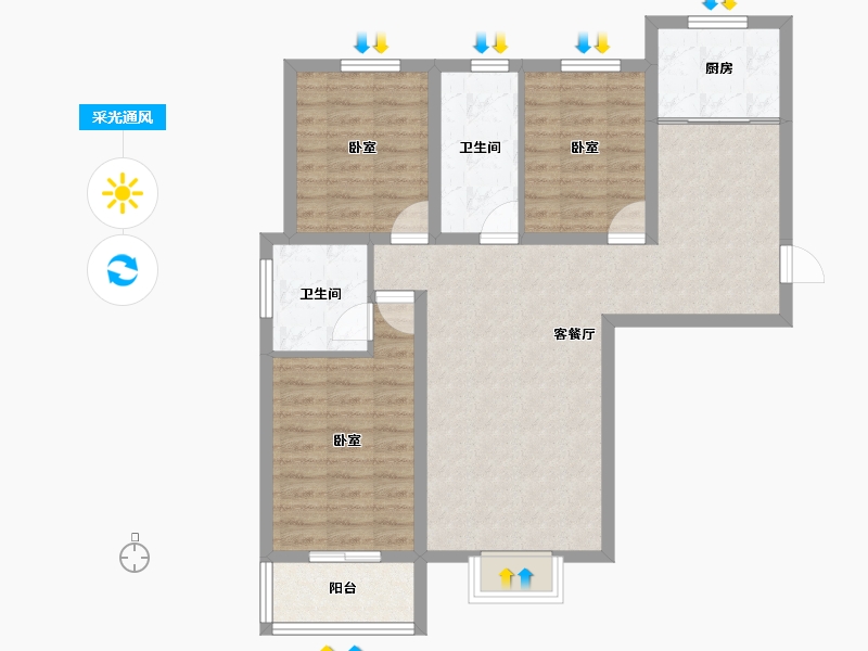 山西省-太原市-君睿府-86.88-户型库-采光通风