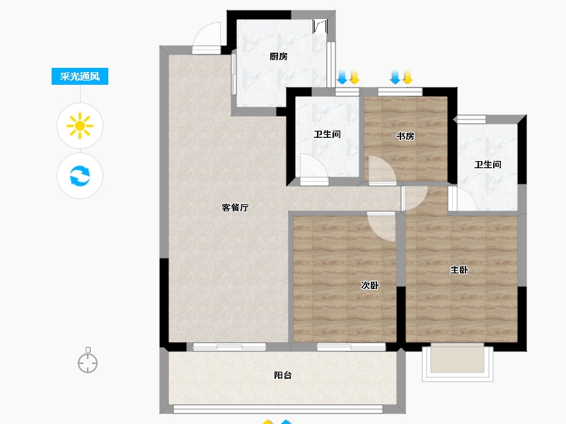 浙江省-杭州市-樾臻府-77.61-户型库-采光通风