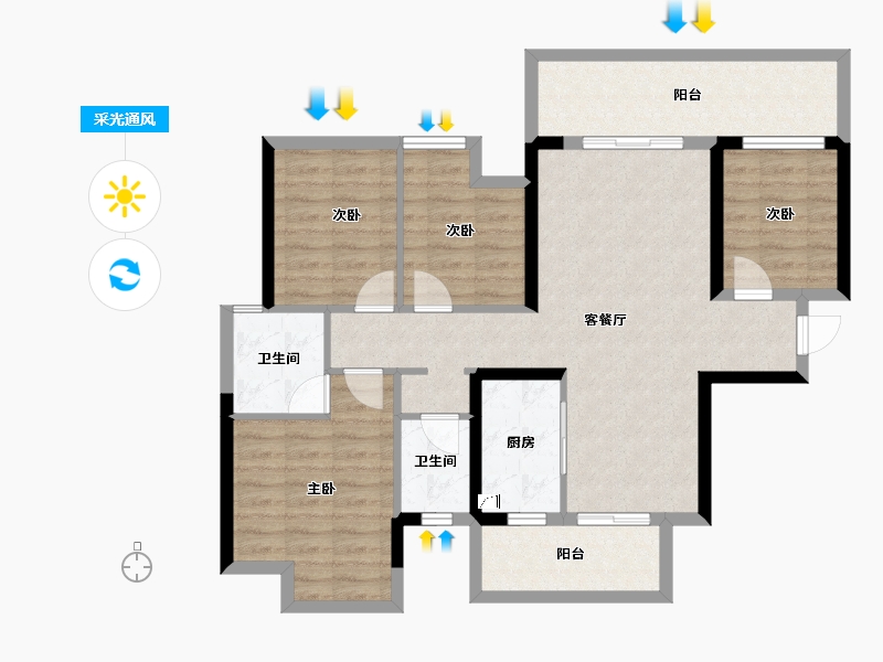 广西壮族自治区-南宁市-天健和府-94.72-户型库-采光通风