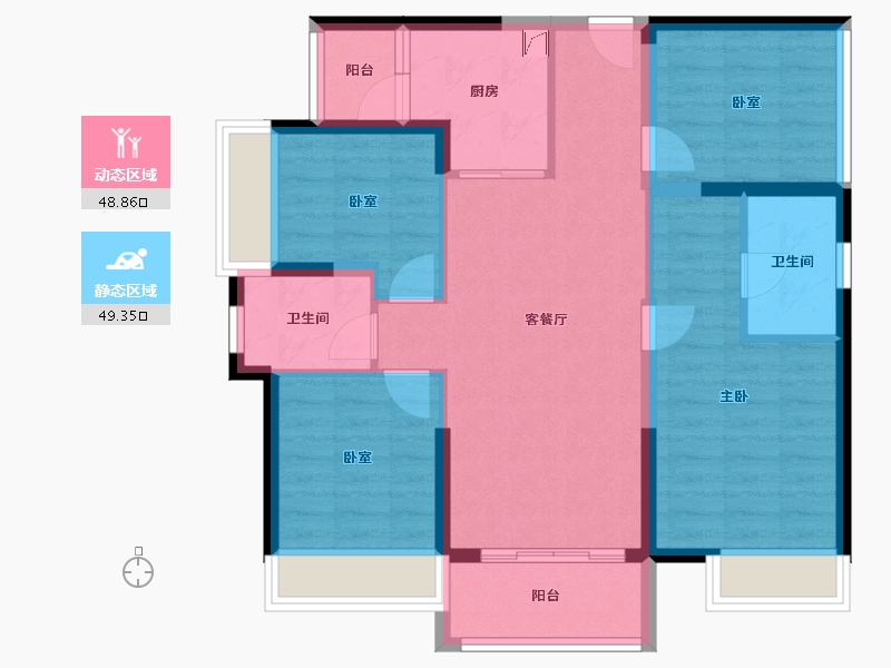 广东省-佛山市-华侨城云邸星悦-87.29-户型库-动静分区