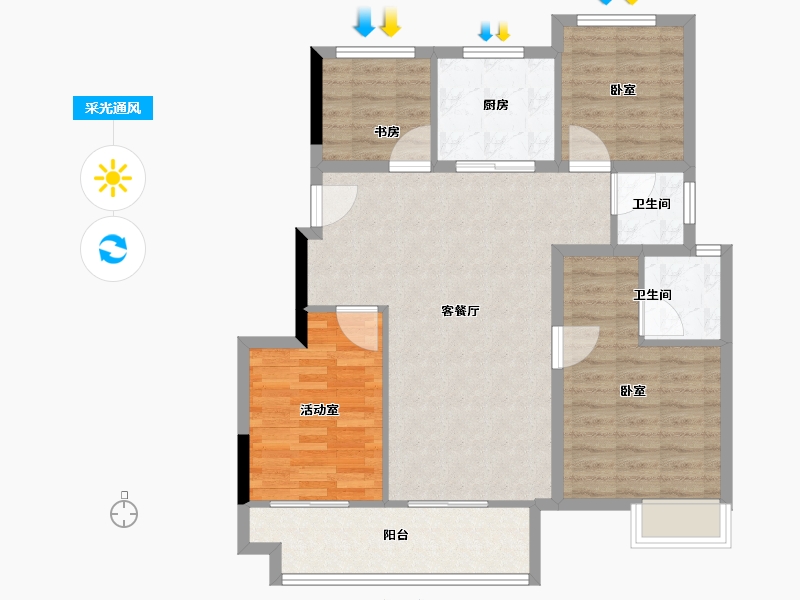 安徽省-六安市-新滨湖孔雀城-93.60-户型库-采光通风