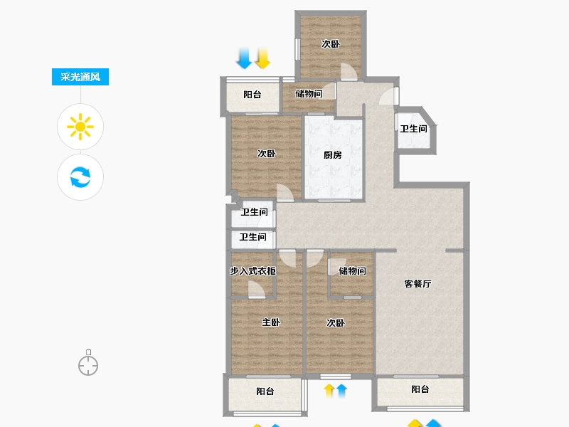 陕西省-西安市-雅荷翠华小区-160.00-户型库-采光通风