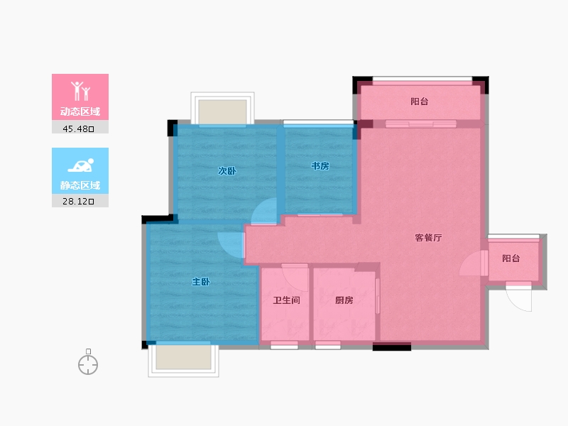 广西壮族自治区-南宁市-国田秋月蓝湾-65.69-户型库-动静分区