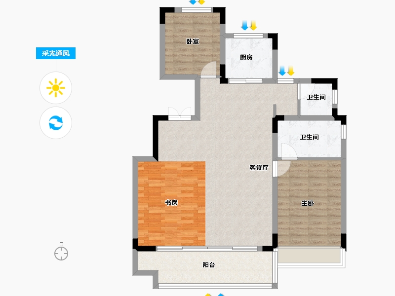 安徽省-合肥市-世茂国风-95.69-户型库-采光通风