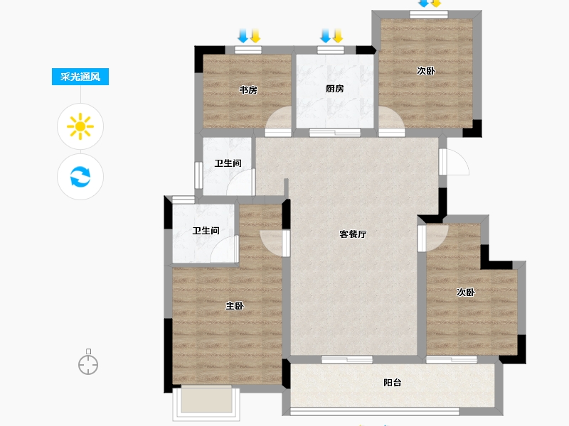 浙江省-杭州市-天樾四季-87.39-户型库-采光通风