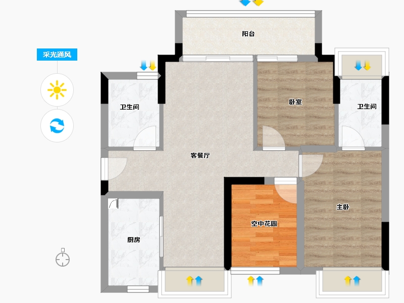 广东省-佛山市-中交白兰春晓-70.64-户型库-采光通风