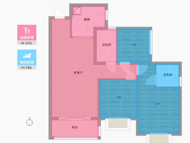 四川省-内江市-清溪樾-80.00-户型库-动静分区