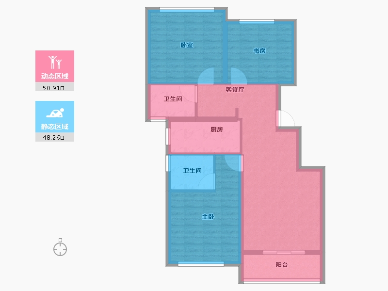 浙江省-杭州市-平峰晓庐-88.80-户型库-动静分区