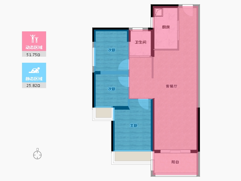 广东省-江门市-碧桂园山水豪园·凤凰郡-68.80-户型库-动静分区