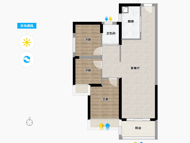 广东省-江门市-碧桂园山水豪园·凤凰郡-68.80-户型库-采光通风