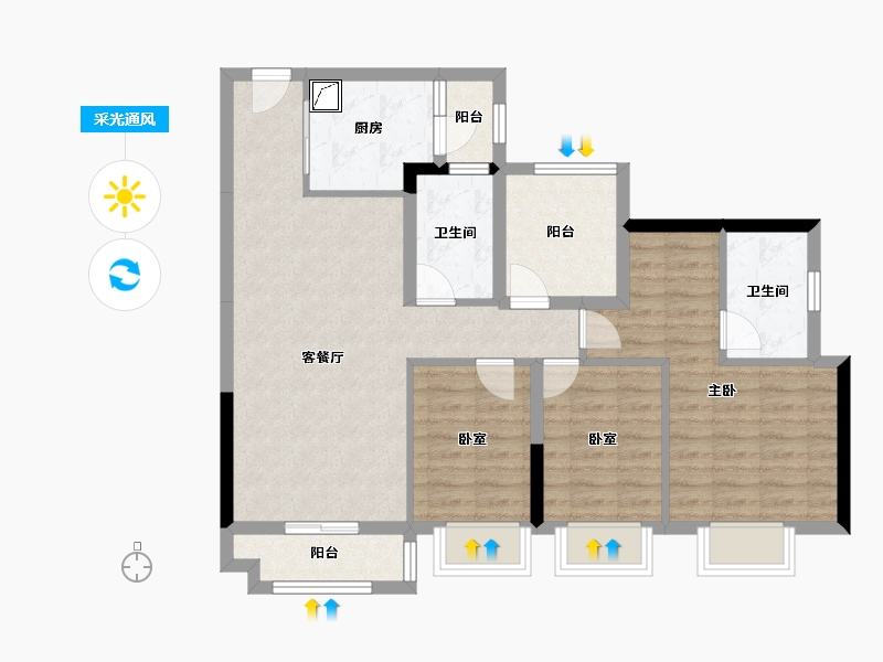 广东省-广州市-合景朗悦公馆-86.58-户型库-采光通风